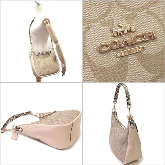 COACH Jules Hobo Pebble & Snake-Embossed Leather Bag Light Khaki/Ivory C9191 - Picture 3 of 6